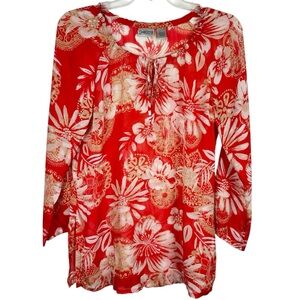 Chico’s 100% Silk Tropical Print Floral Tunic Blouse Top Size 0 or Small
